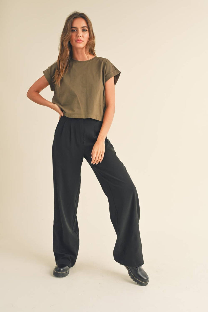 Round Neck Cuffed Sleeve