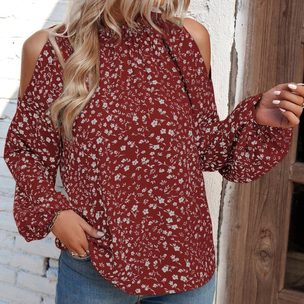 Floral Long-Sleeved Ruffled Blouse