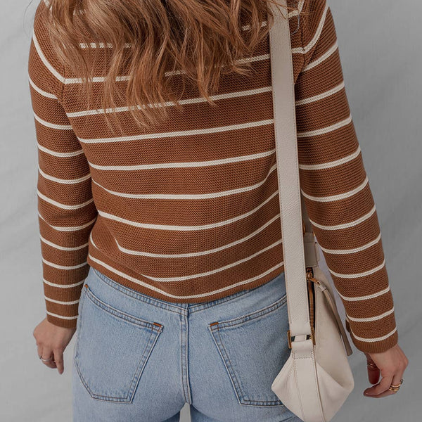 V-Neck Tie Front Striped Knit Cardigan Sweater