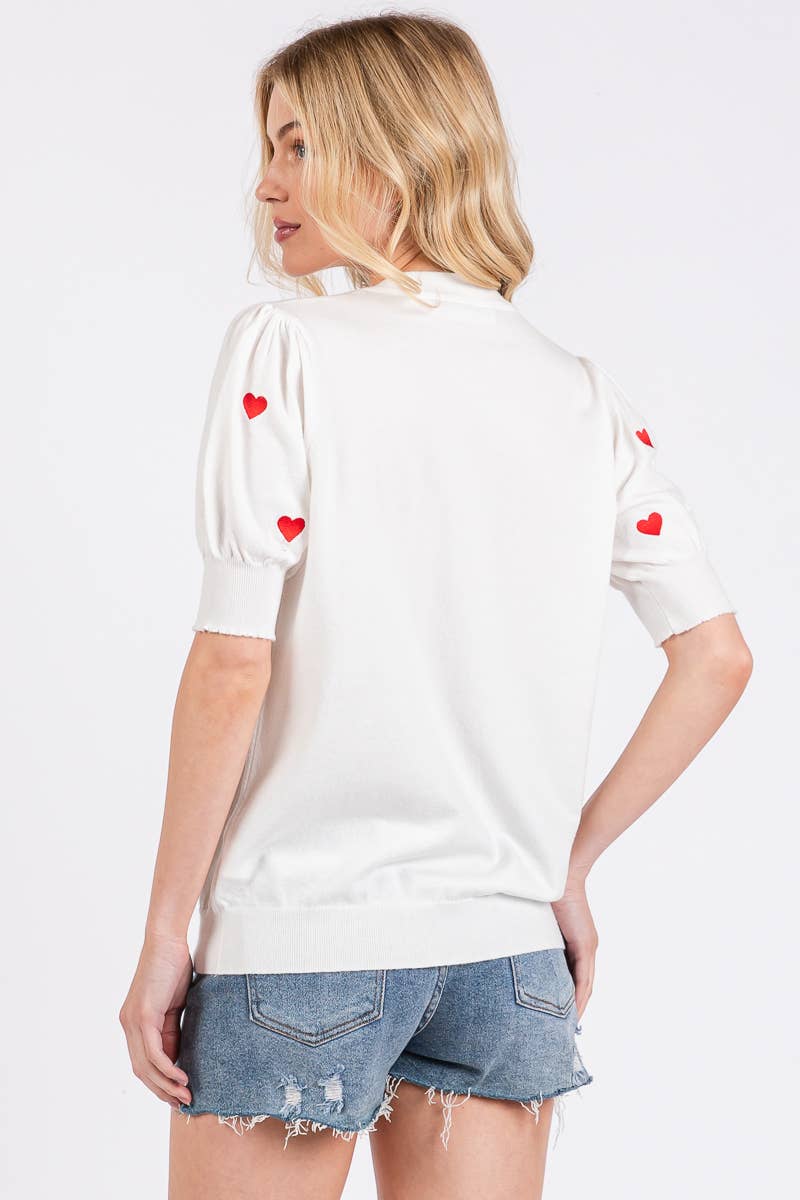 VALENTINES HEART SWEATER SHORT SLEEVE TOP