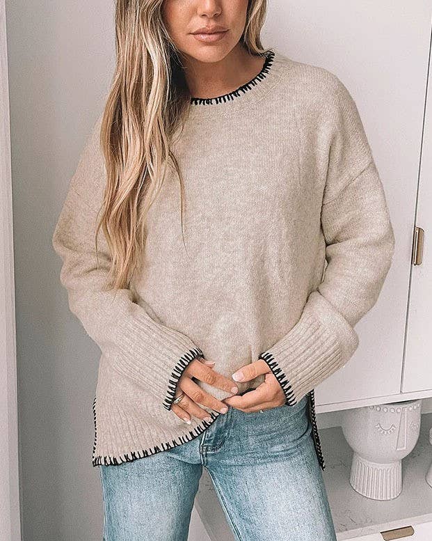 Crewneck Slit  Sweater