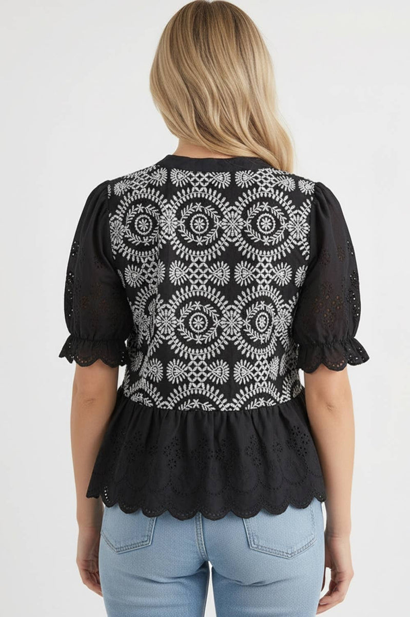Button Down Eyelet Lace Blouse