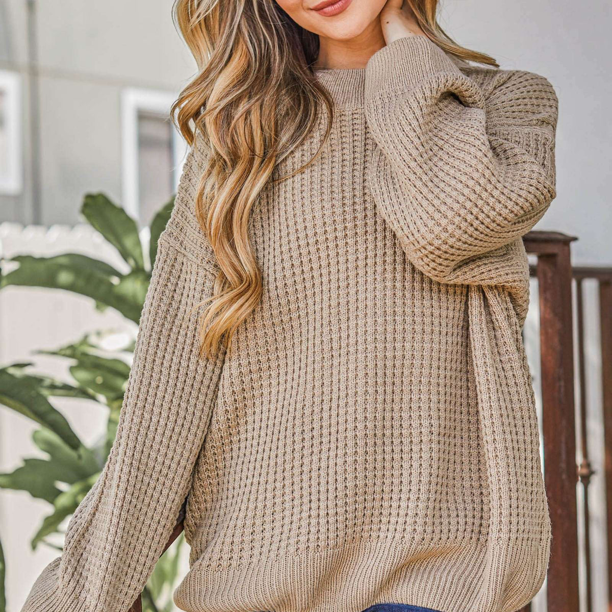 Cozy and Soft Waffle Basic Pullover Sweater