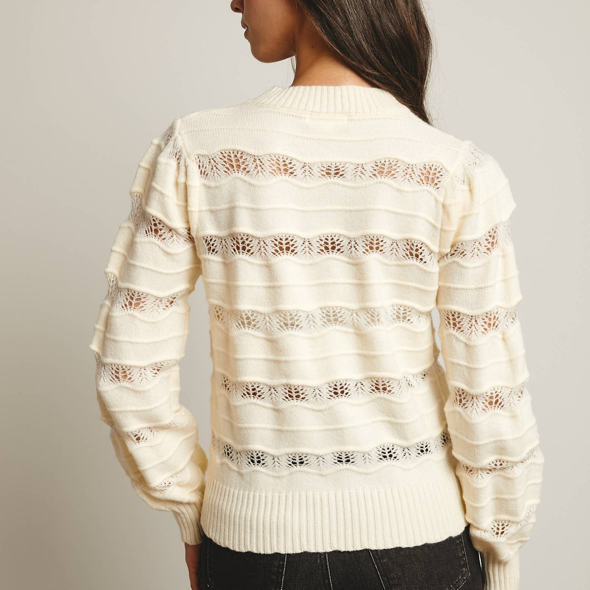 Olivia Pointelle Stripe Knit Pullover