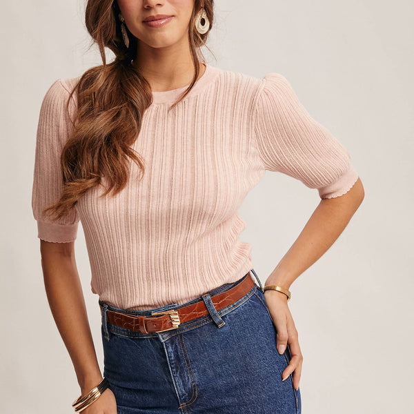Tara Textured Knit Puff Sleeve Top