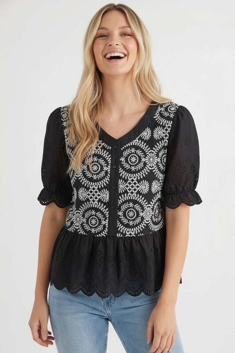 Button Down Eyelet Lace Blouse
