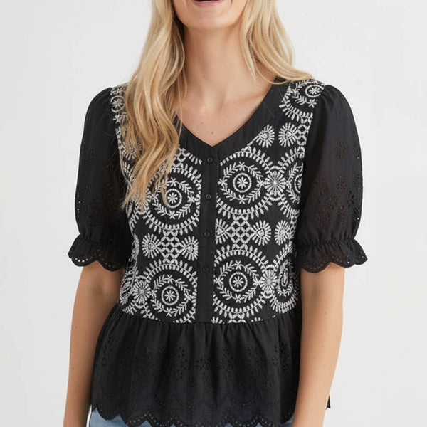 Button Down Eyelet Lace Blouse