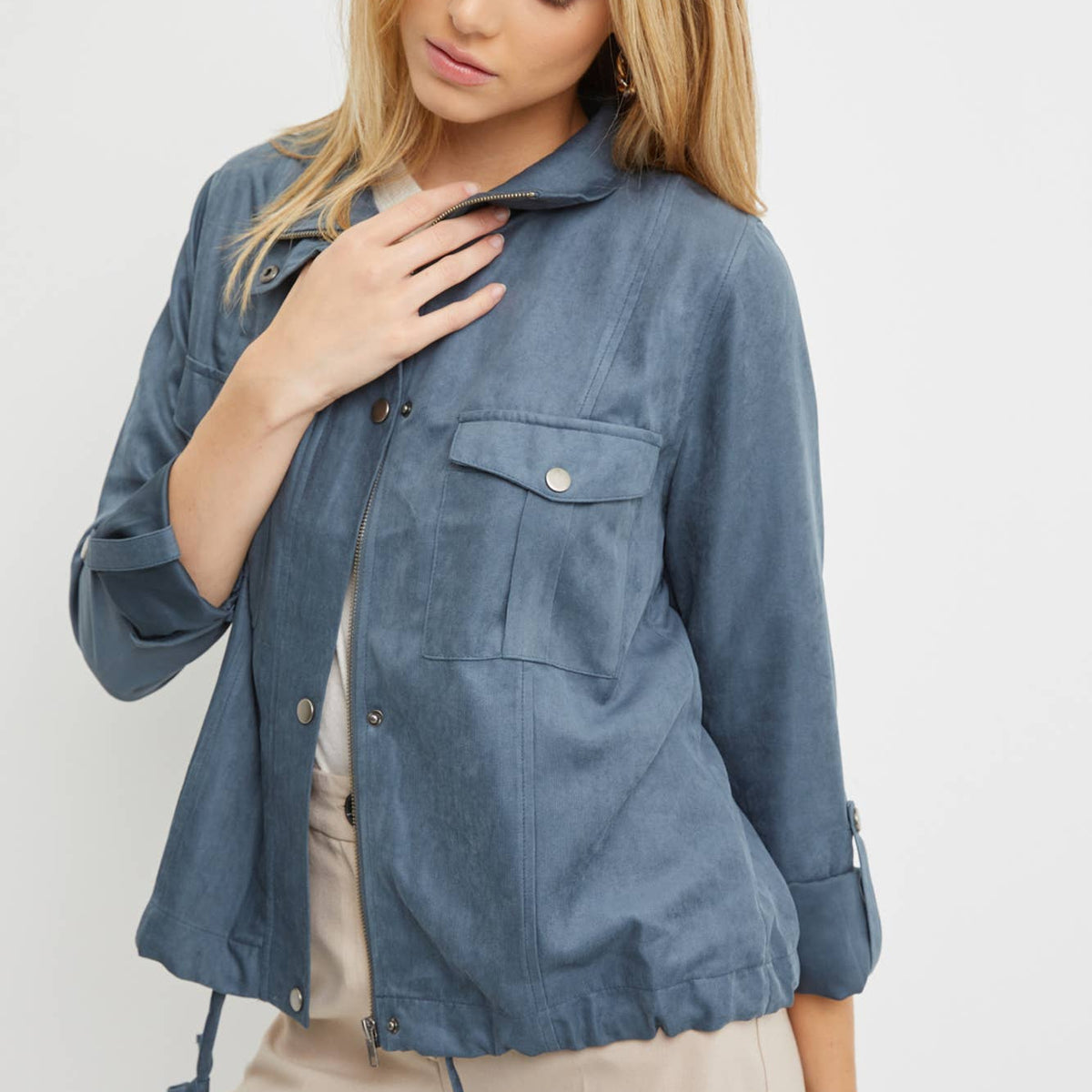 Cropped Utility Zipper Safari Jacket-Curvy