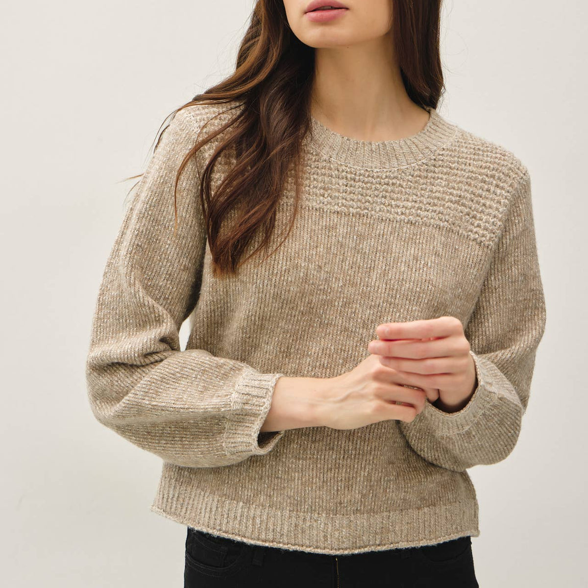 Textured Knit Crewneck Sweater