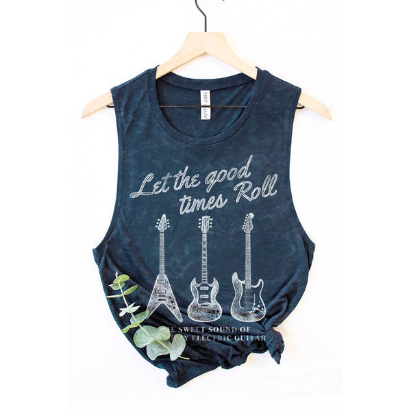 LET THE GOOD TIMES TO ROLL GUITAR MINERAL GRAPHIC TANK TOP
