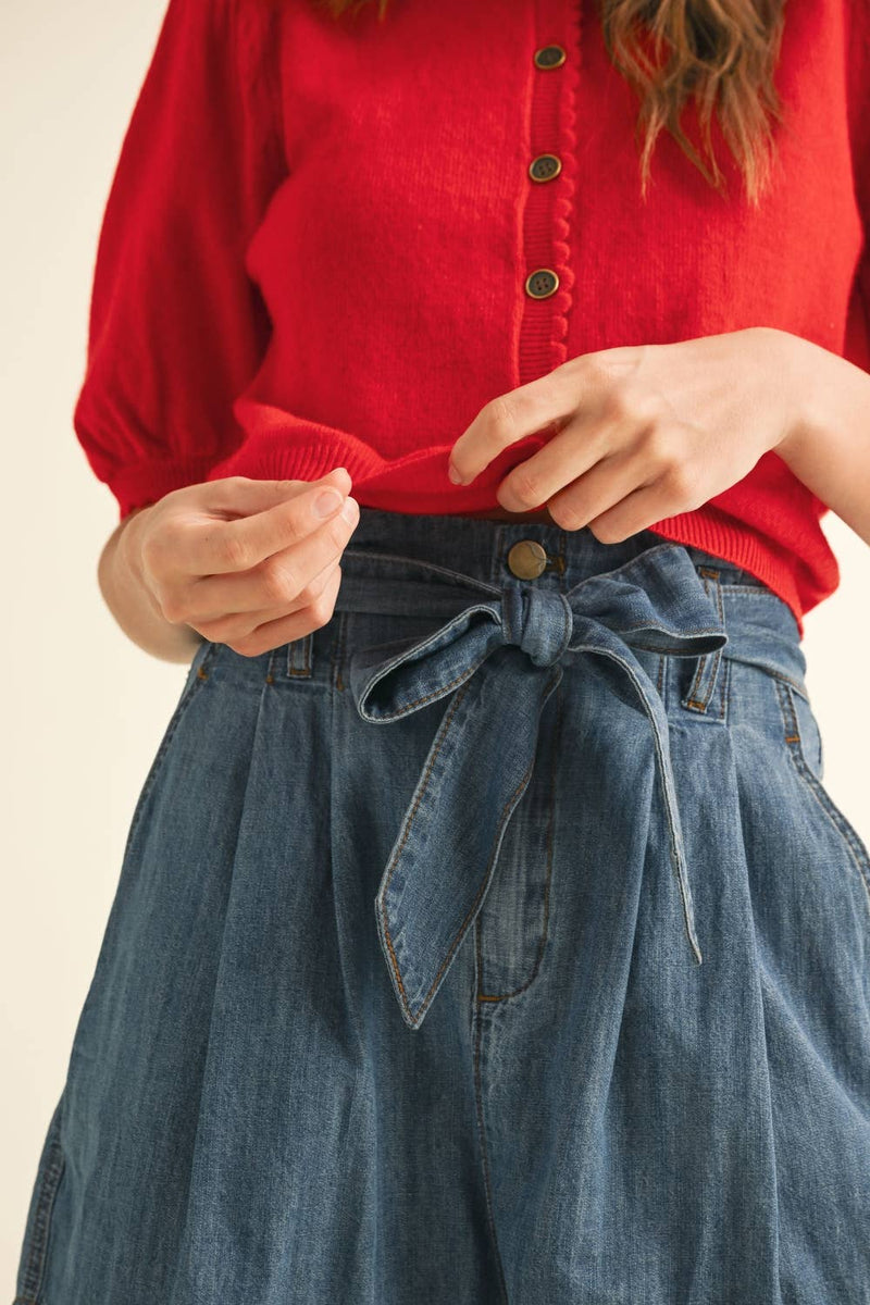Puff Short Sleeve Button Down Knit Cardigan