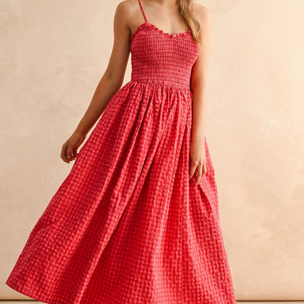 Gingham Print Long Dress