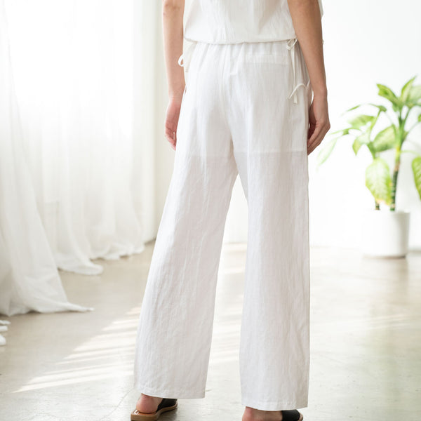 Elastic Waist Wide-Leg Linen Pants