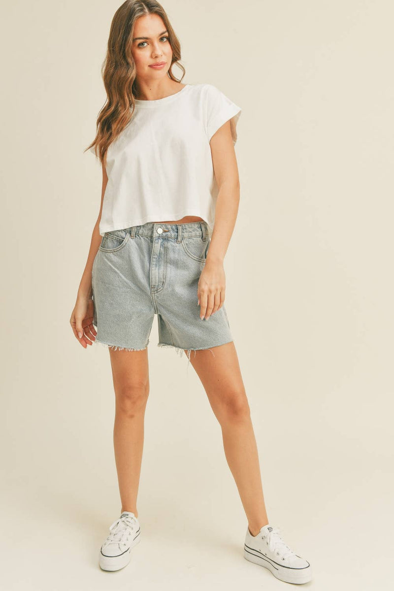 Round Neck Cuffed Sleeve