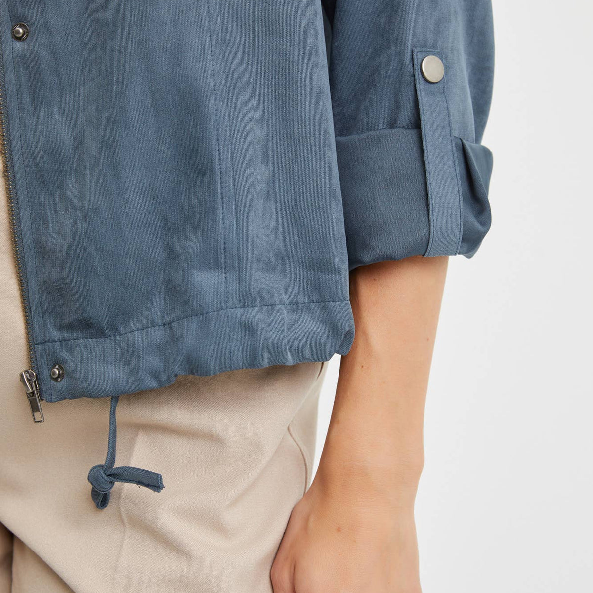 Cropped Utility Zipper Safari Jacket-Curvy