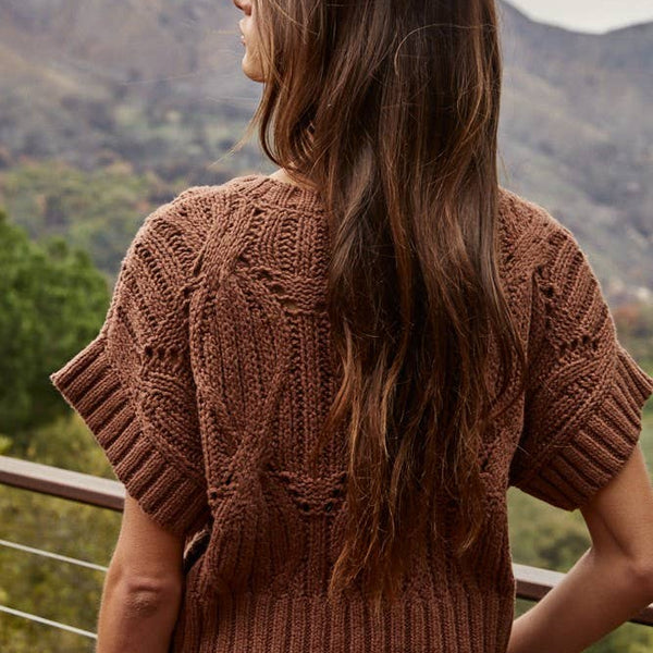 Knit Sweater Crochet Round Neck Short Sleeve Top