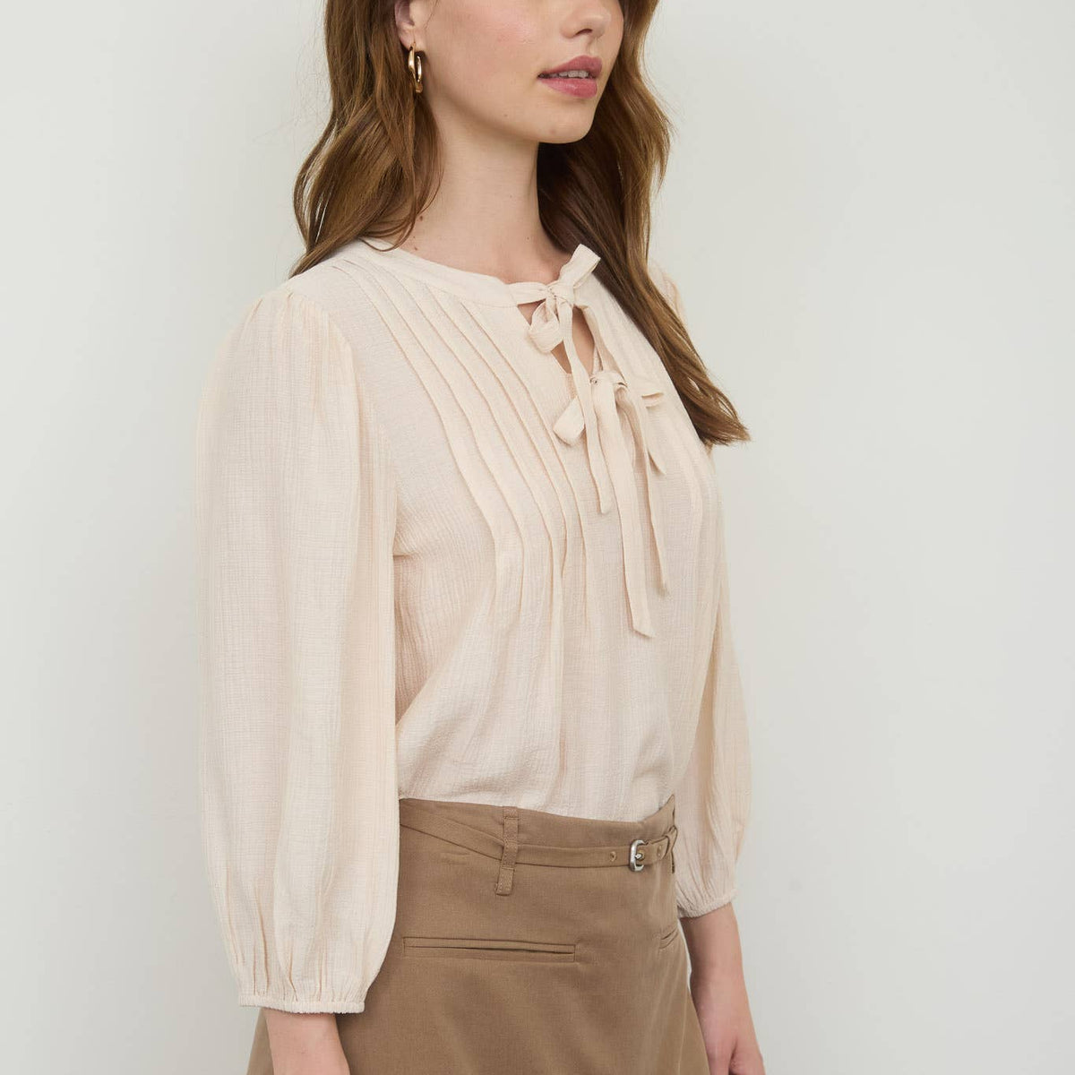Front Tie Pleated Blouse