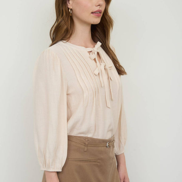 Front Tie Pleated Blouse