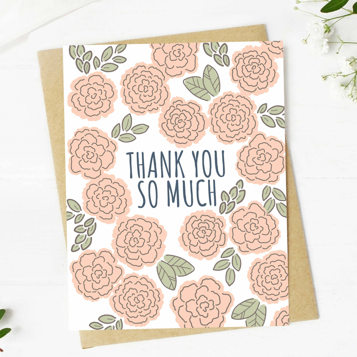 "Thank you so much" Floral Pattern Appreciation Card
