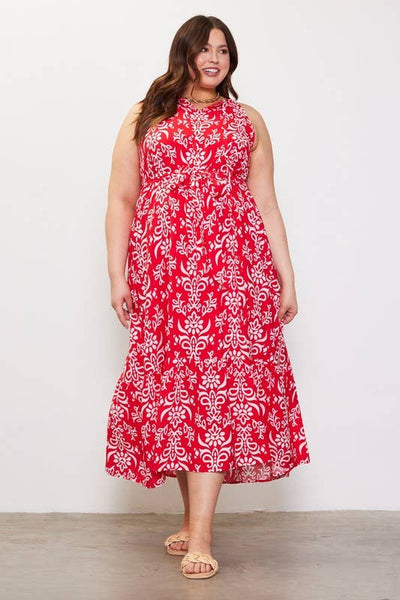 Printed Halter Neck Maxi Trepeze Dress- Curvy