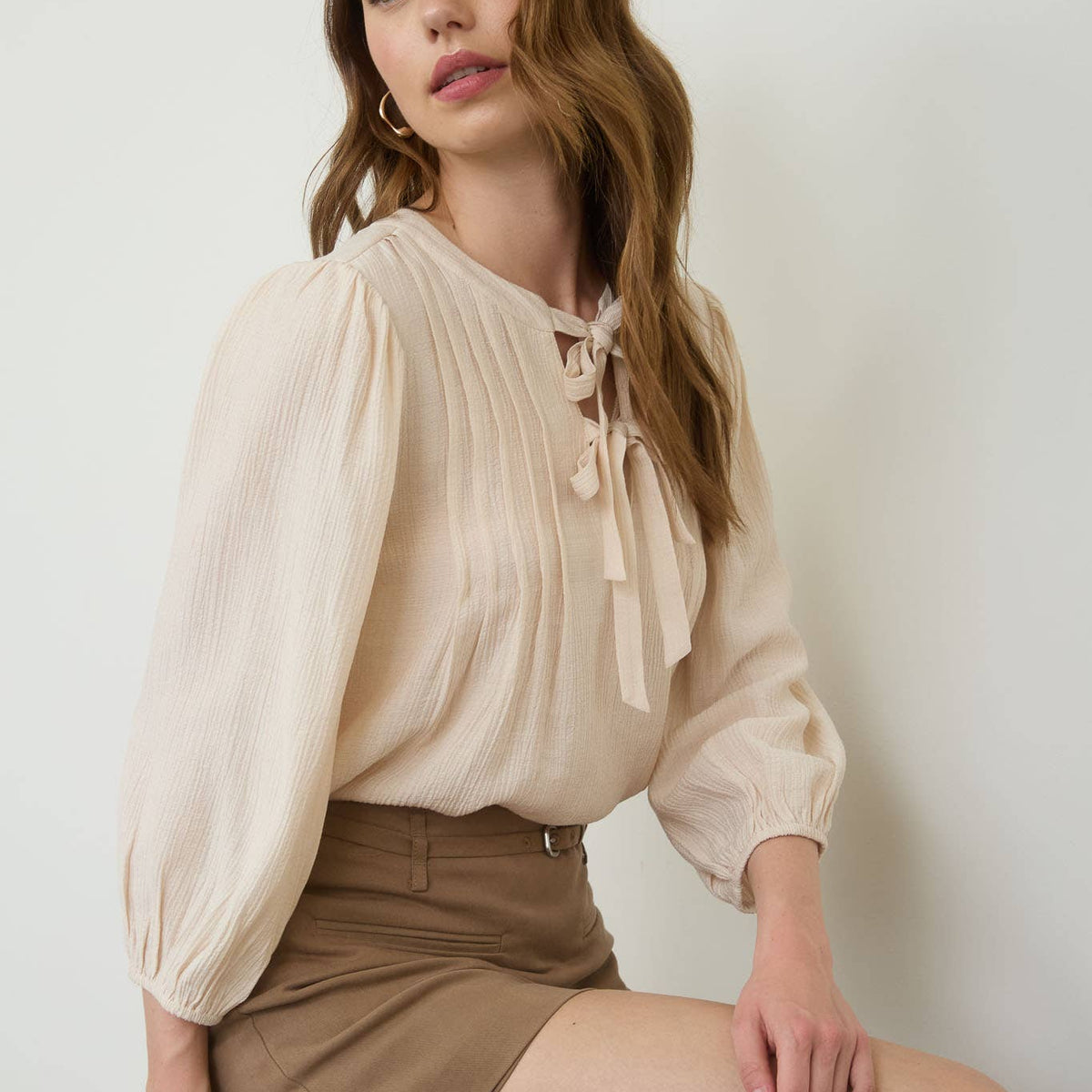 Front Tie Pleated Blouse