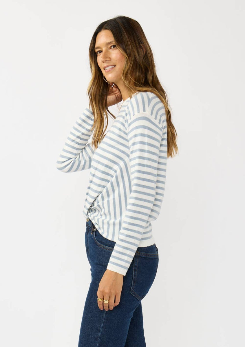 Horizontal Stripe Front Knot Pullover Sweater