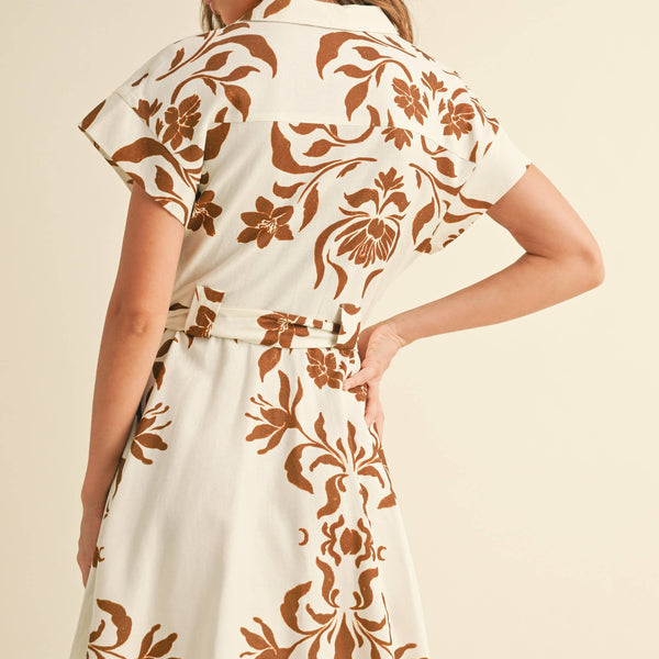Floral Printed Linen Shirt Dress