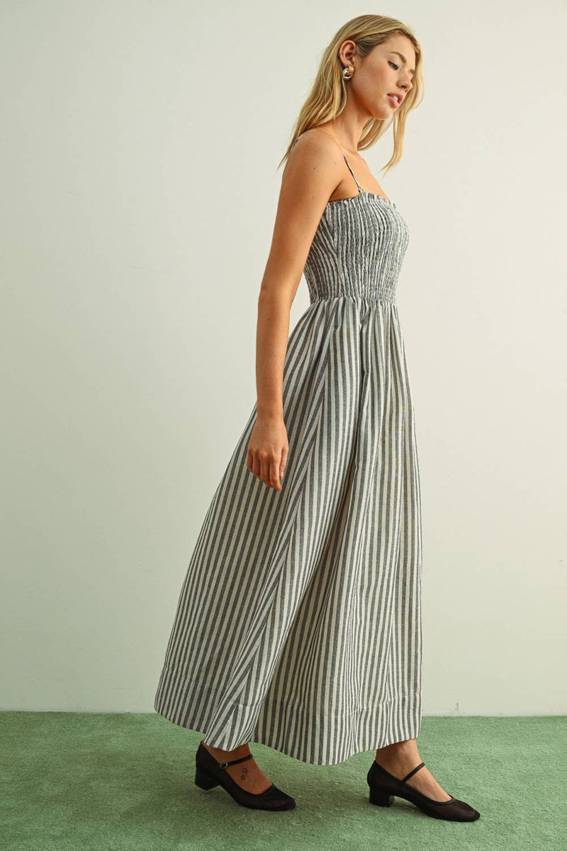 Cotton Striped Smock Maxi Dress