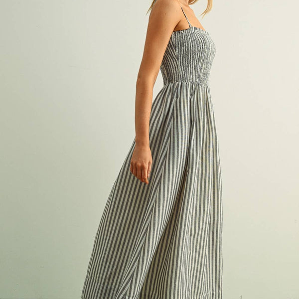 Cotton Striped Smock Maxi Dress