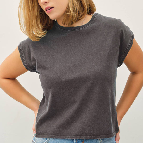 Basic Acid Washed Capped Sleeve- Curvy