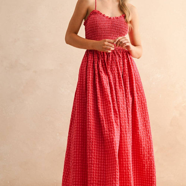 Gingham Print Long Dress
