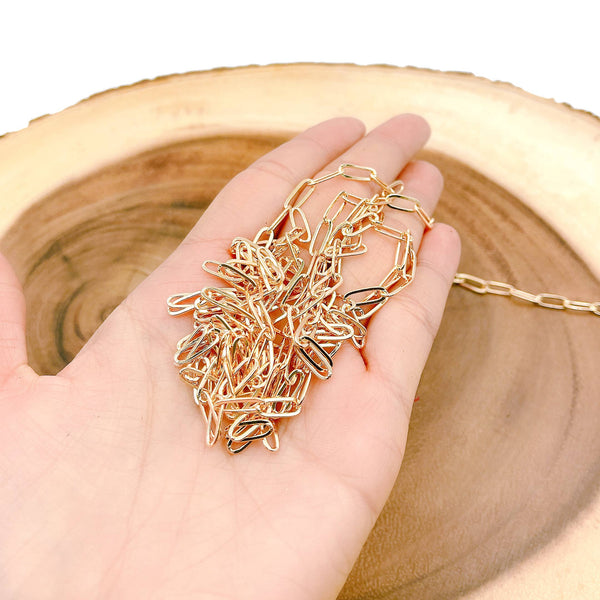 Beads Creation - Gold Paperclip Chain, Disc Link Chain by Foot, CH006/108M