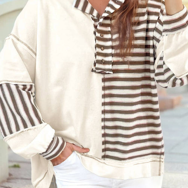 Stitched Detail Color Block Patchwork Oversized Pullover Top