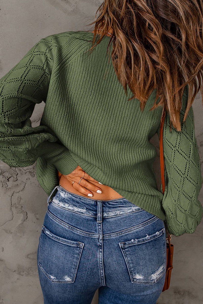 Bishop Sleeve Button V-Neck Cardigan Sweater