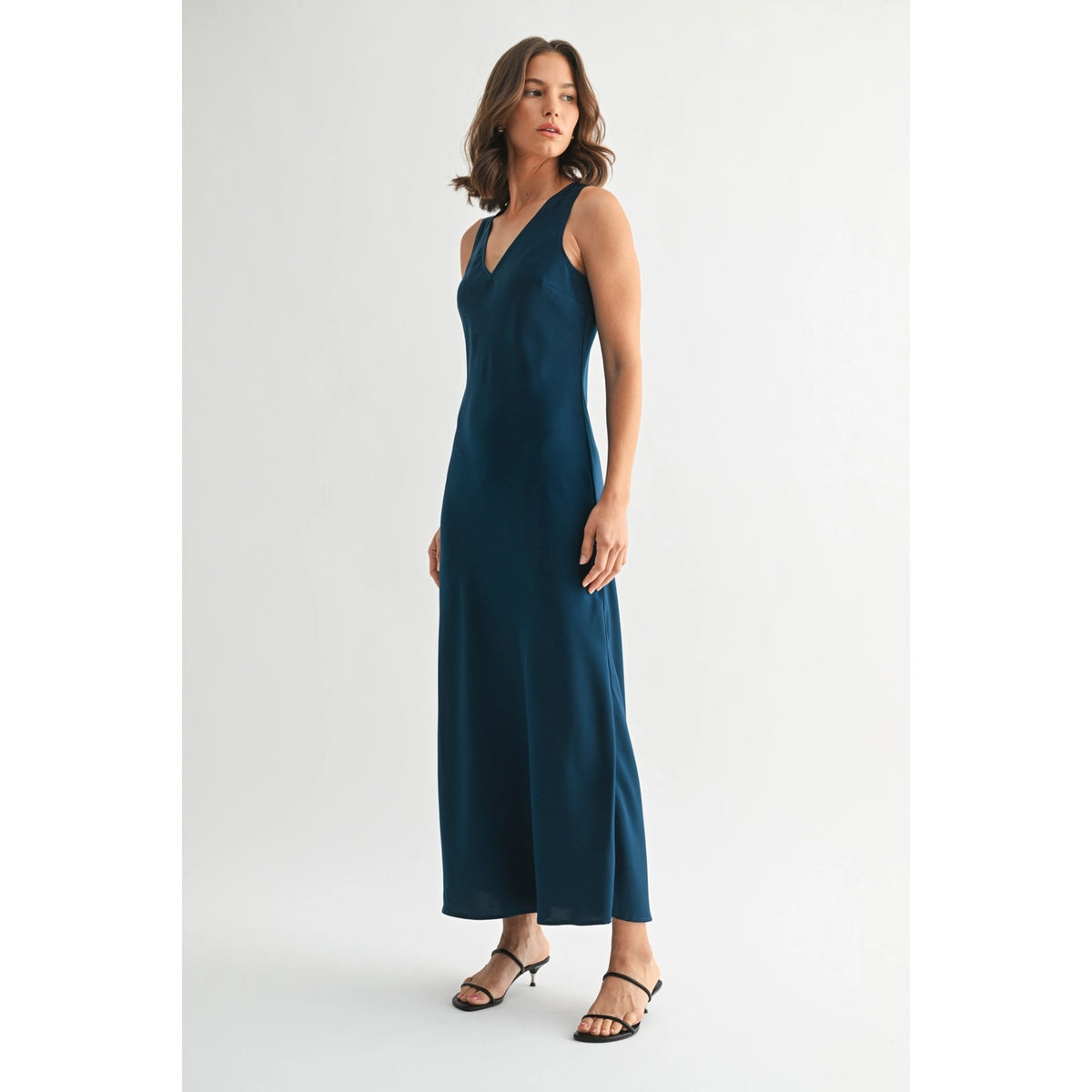 Satin V-Neck Maxi Dress