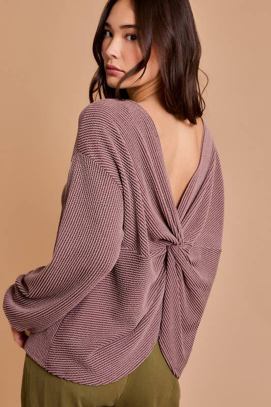 Back Twist Long Sleeve Sweater