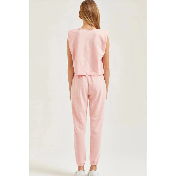light pink crop top and jogger pants set - junior clothing
