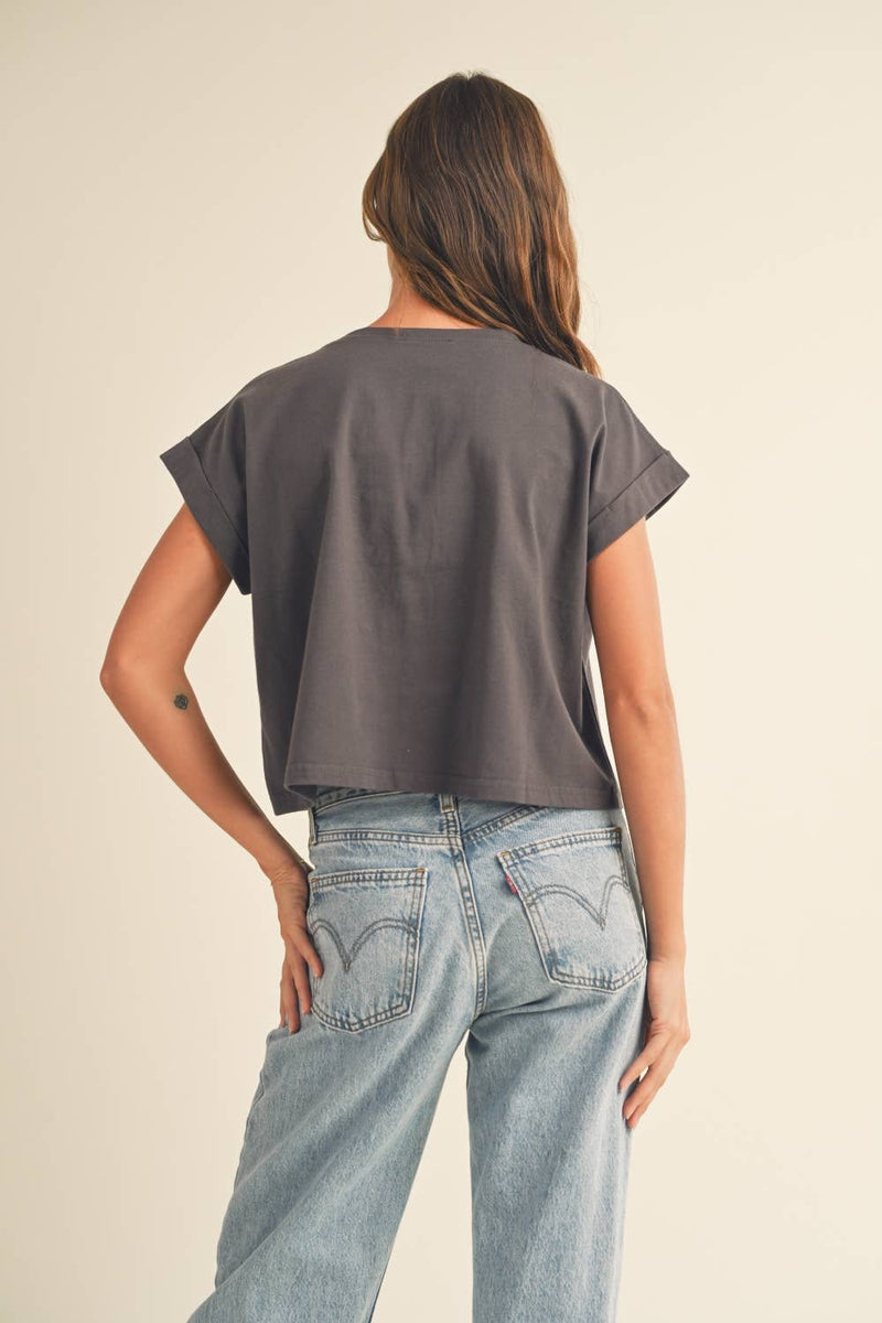 Round Neck Cuffed Sleeve