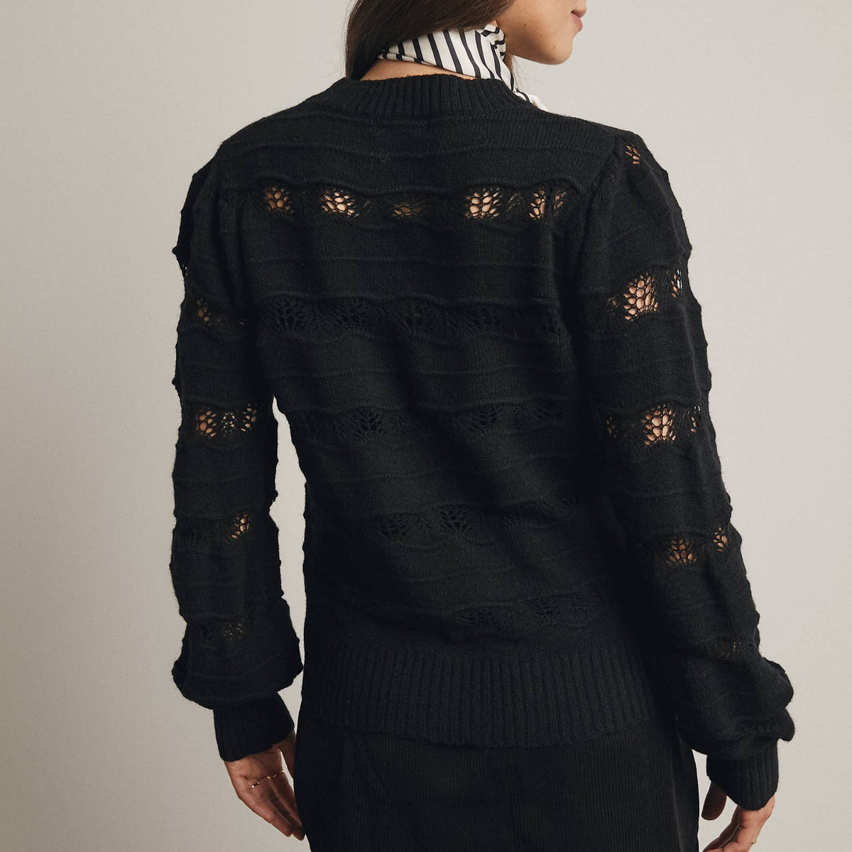 Olivia Pointelle Stripe Knit Pullover