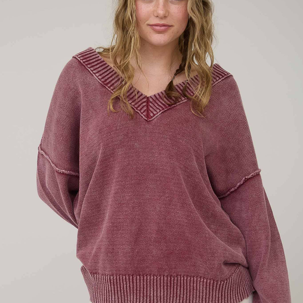Mineral Washed V-Neck Sweater