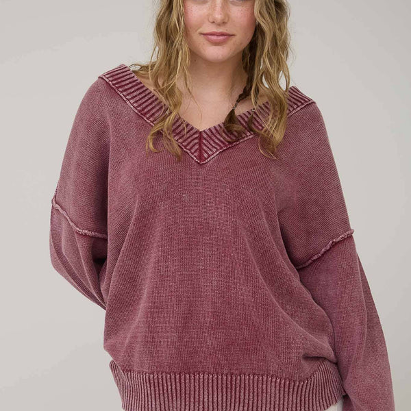 Mineral Washed V-Neck Sweater