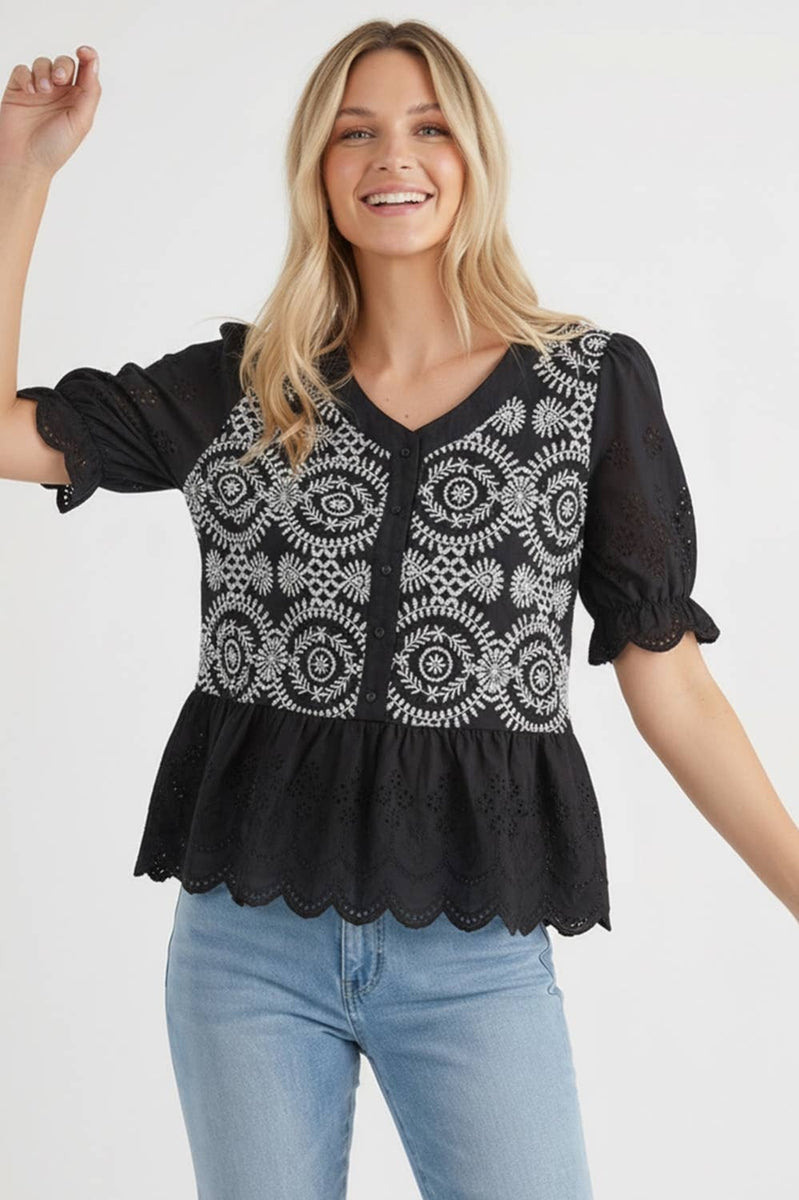 Button Down Eyelet Lace Blouse