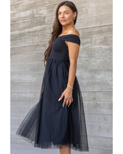 Off the Shoulder Tulle Midi Dress