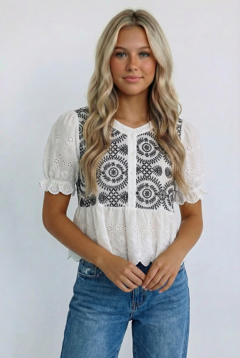 Button Down Eyelet Lace Blouse