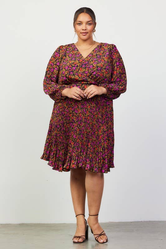 Printed Overlap Dress- Curvy