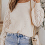 Hollow-out Puffy Sleeve Knit Sweater