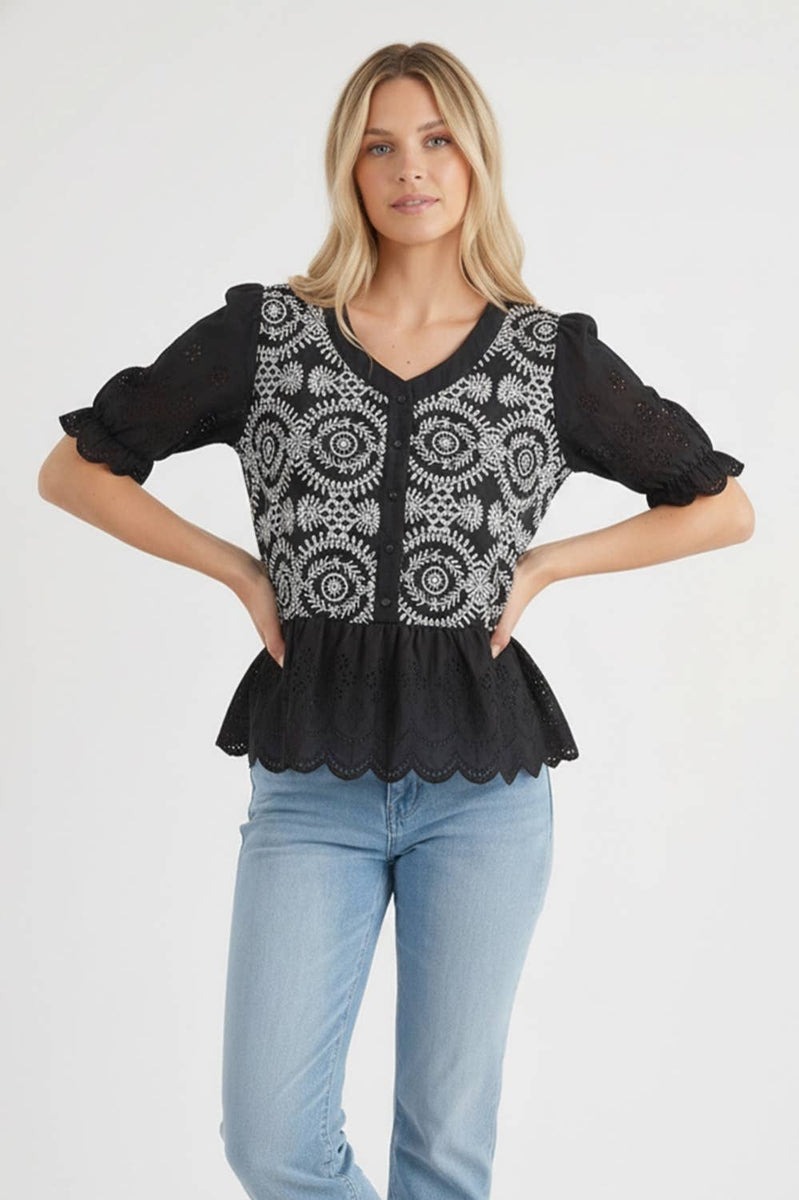 Button Down Eyelet Lace Blouse