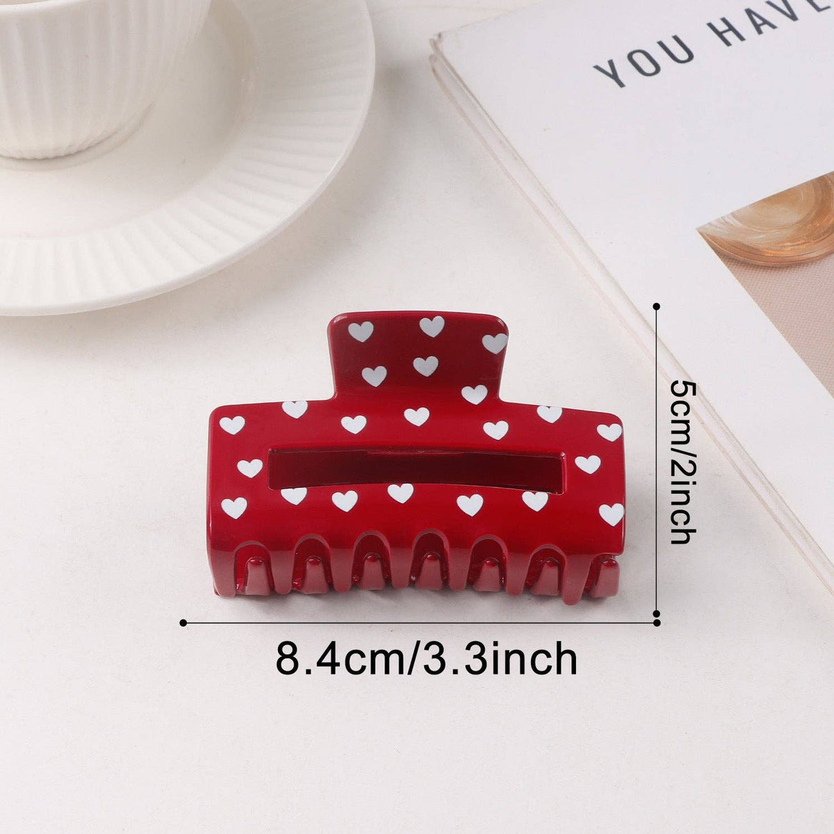 Valentine Heart Print Shark Hair Claw Clip for Women
