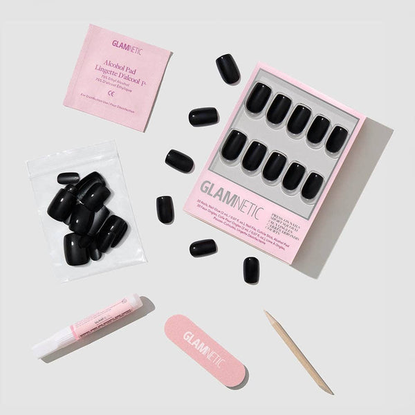 Glamnetic - Jet Black Press-On Nails | Short Squoval | Fall Halloween