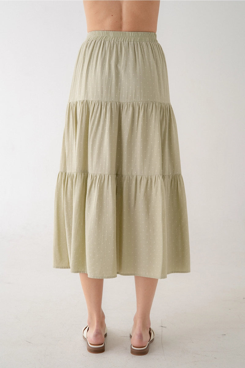Micro Dot Tiered Midi Skirt
